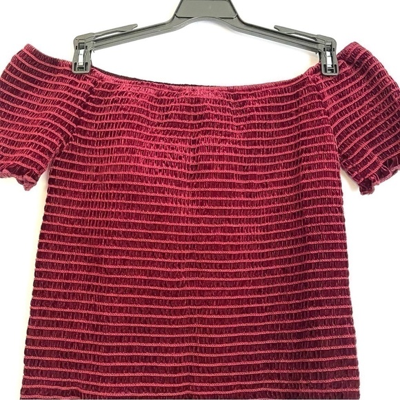 new Aqua Wine Red Smocked Off Shoulder Mini Dress US L - Picture 4 of 8
